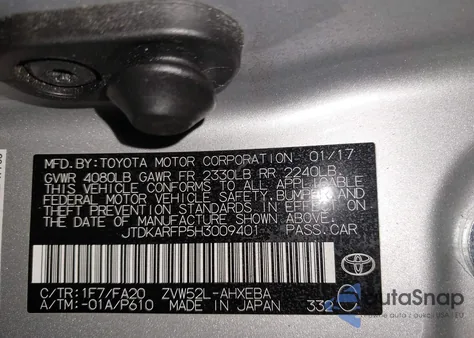 2017 Toyota Prius Prime Plus from USA, damaged, VIN JTDKARFP5H3009401